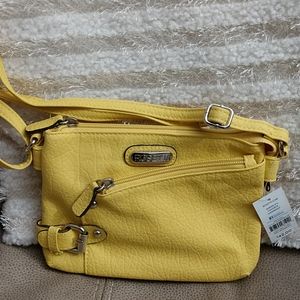 NEW Rosetti mini Crossbody Bag Purse Asymmetrical Faux Leather Yellow Mustard